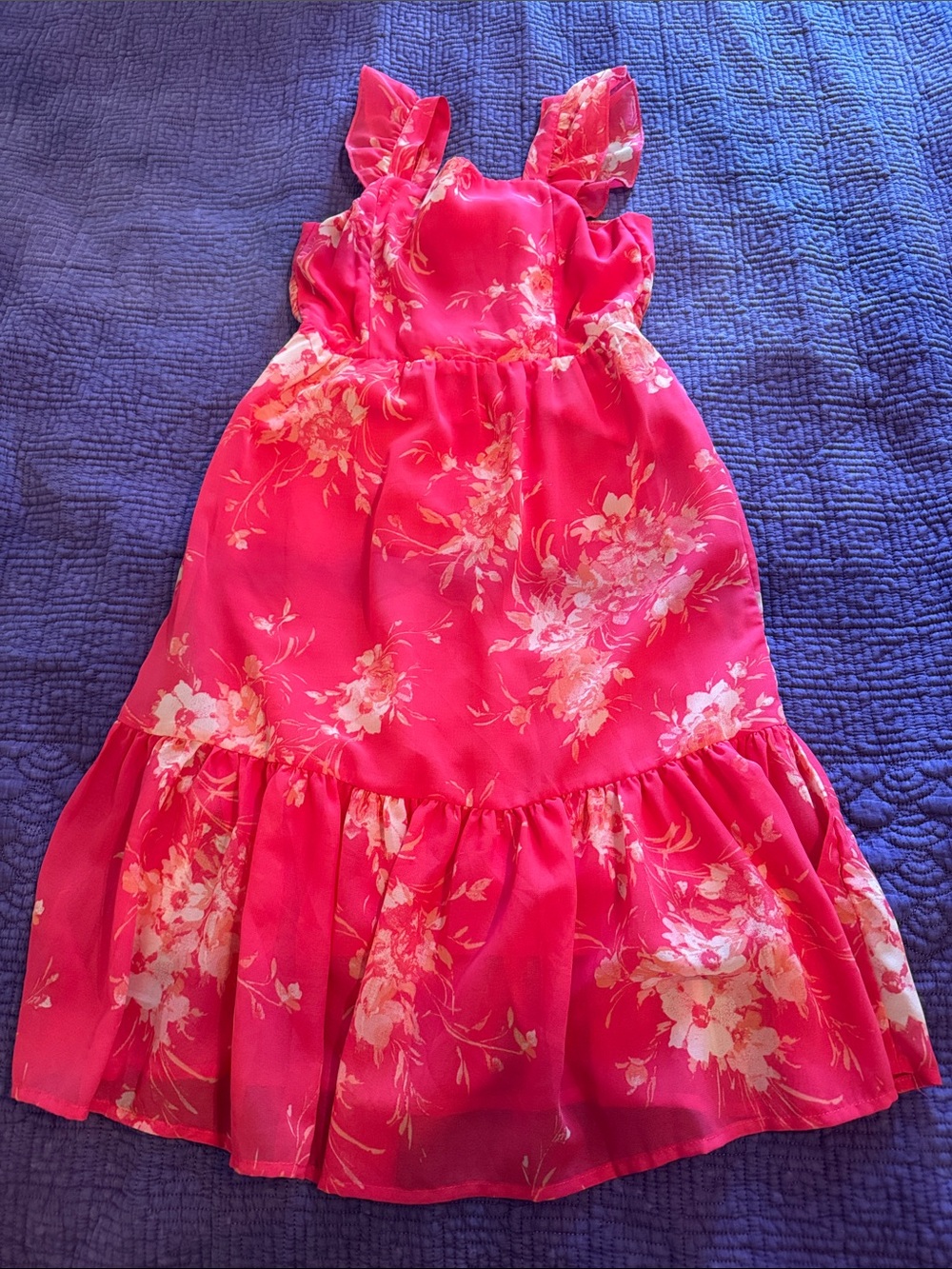 Zhenzi Bright Pink Floral Ruffle Dress for Girls